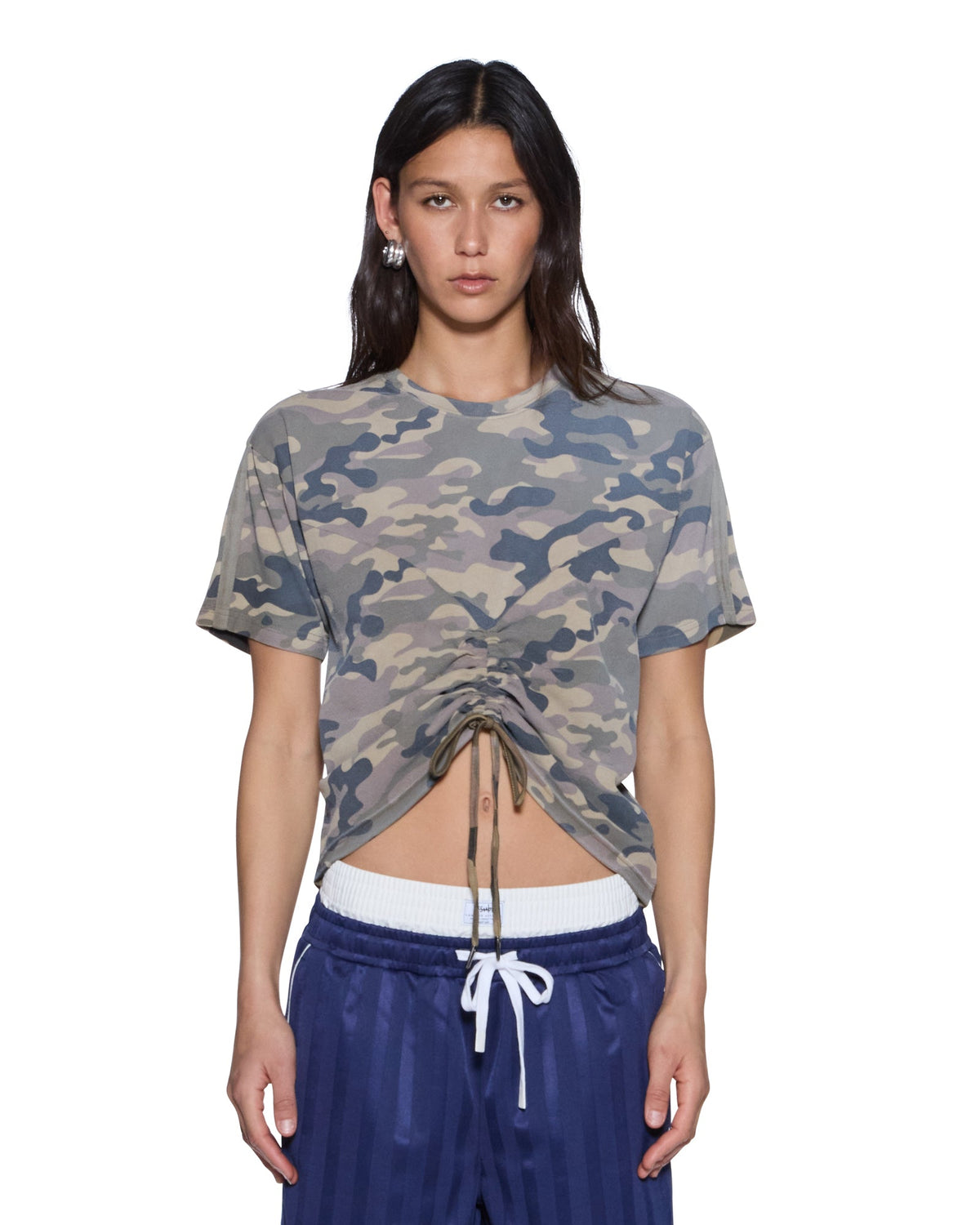 Womens Ruched Everyday Ss Tee Camo Regular Tees - Green