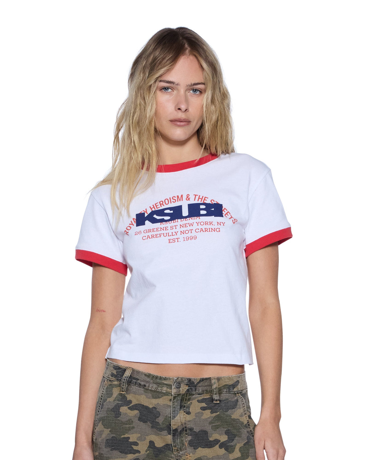 Womens Varsity Shrunken Ss Tee White Slim Tees - White