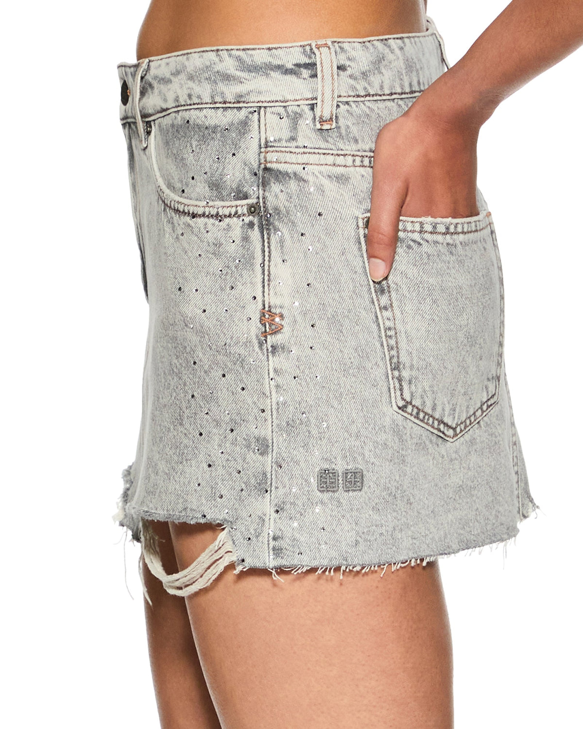 Womens Low Rider Mini Dime Krystal Trashed Baggy Skirts - Grey