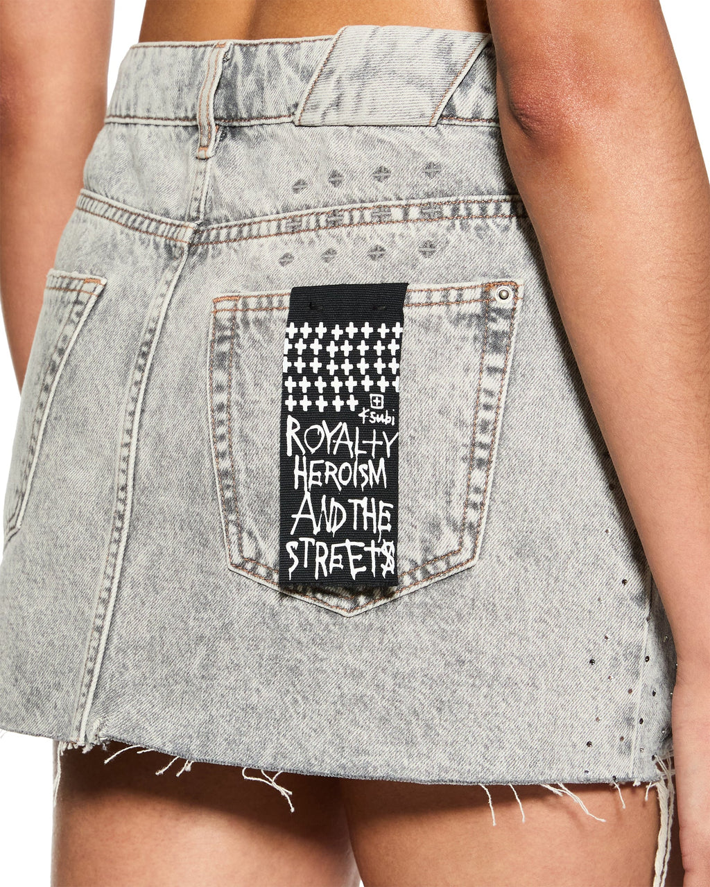 Womens Low Rider Mini Dime Krystal Trashed Baggy Skirts - Grey