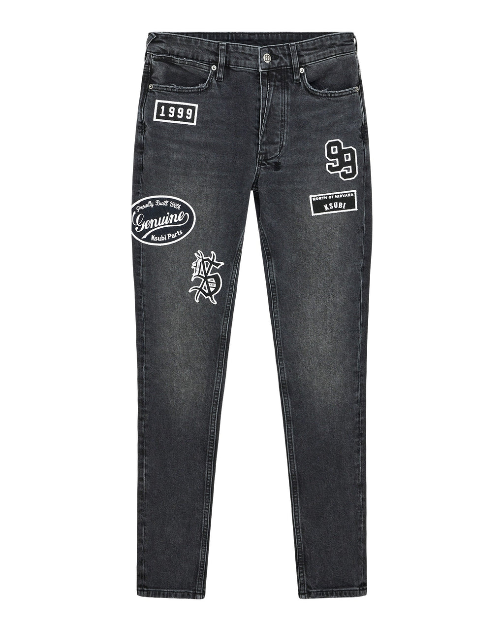Mens Van Winkle Roadhouse Black Patched Skinny Denim Jeans - Black