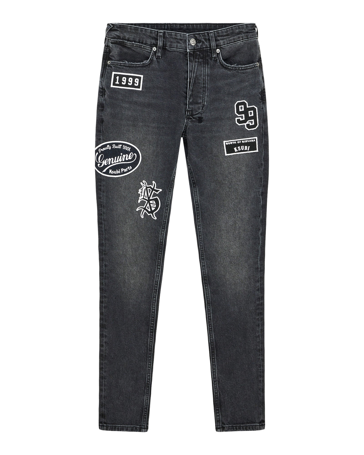 Mens Van Winkle Roadhouse Black Patched Skinny Denim Jeans - Black