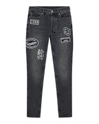 Mens Van Winkle Roadhouse Black Patched Skinny Denim Jeans - Black