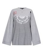 Womens Varsity Boyfriend Ls Tee Grey Oversized Tees - Grey