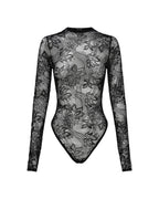 Womens Adele Ls Bodysuit Black Lace Fitted Fashion Tops - Black