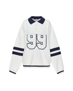 Womens 99 Boyfriend Polo Sweatshirt Vintage White Oversized Fleece - White