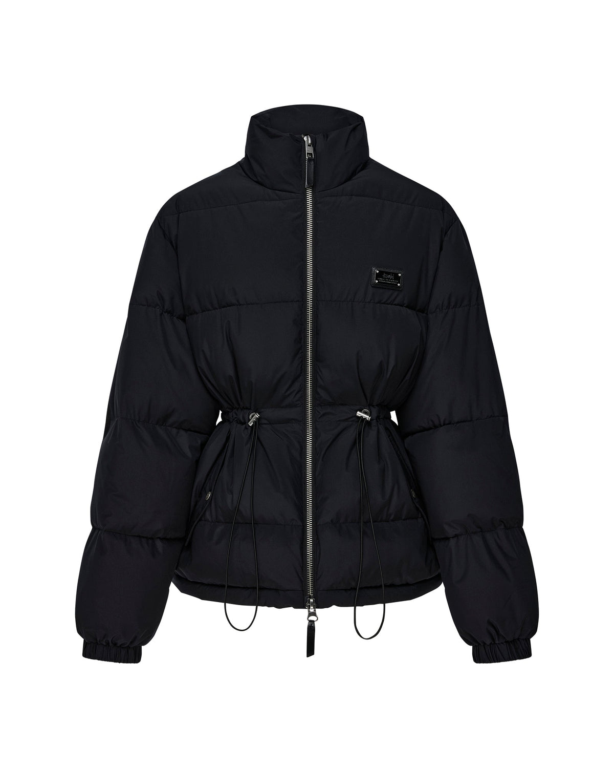 Womens Cinched Puffer Black Regular Jackets - Black