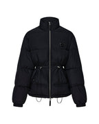 Womens Cinched Puffer Black Regular Jackets - Black
