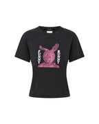 Womens Funny Bunny Shrunken Ss Tee Washed Black Fitted Tees - Grey