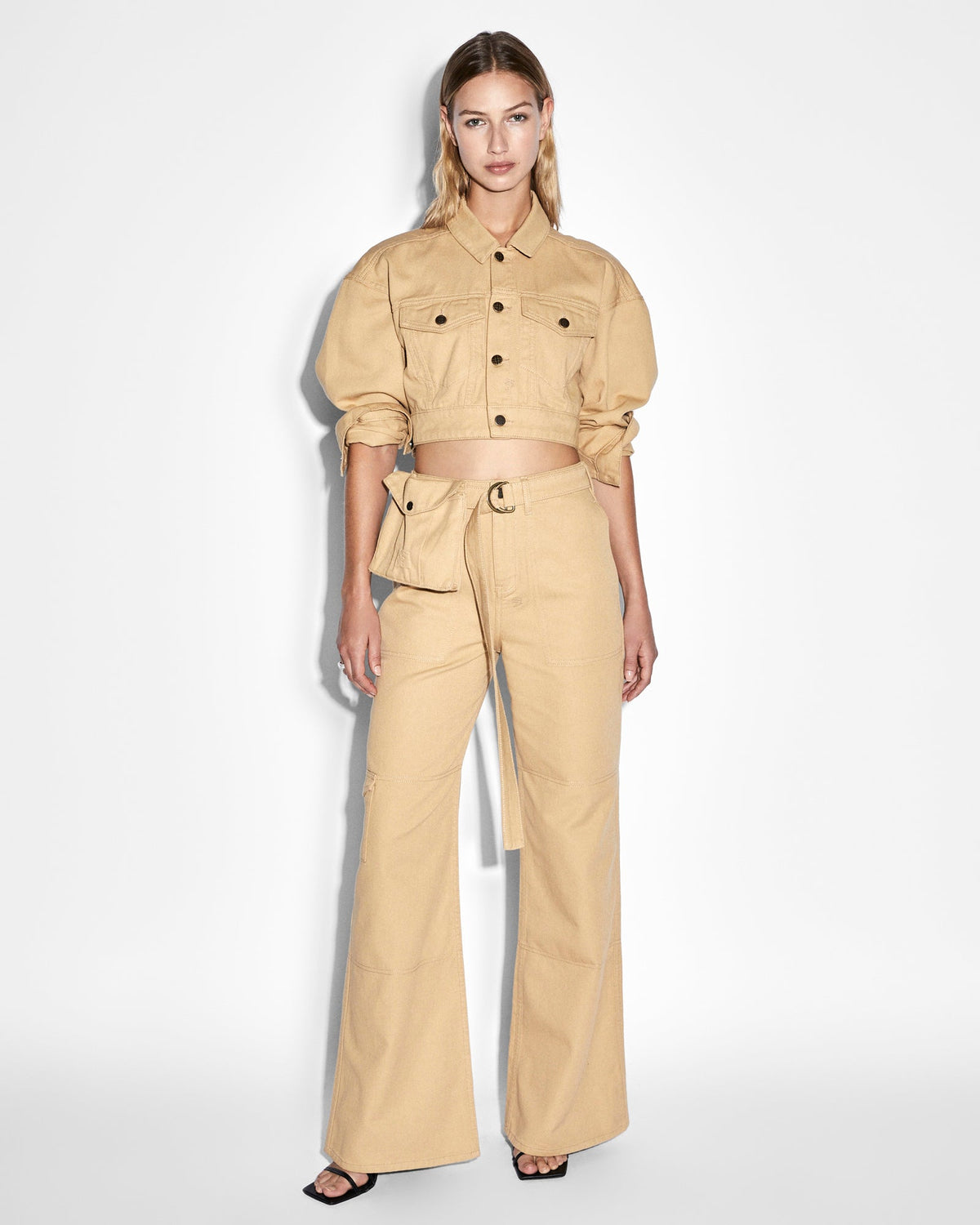 Womens Kommand Cargo Caramel Wide Pants - Tan