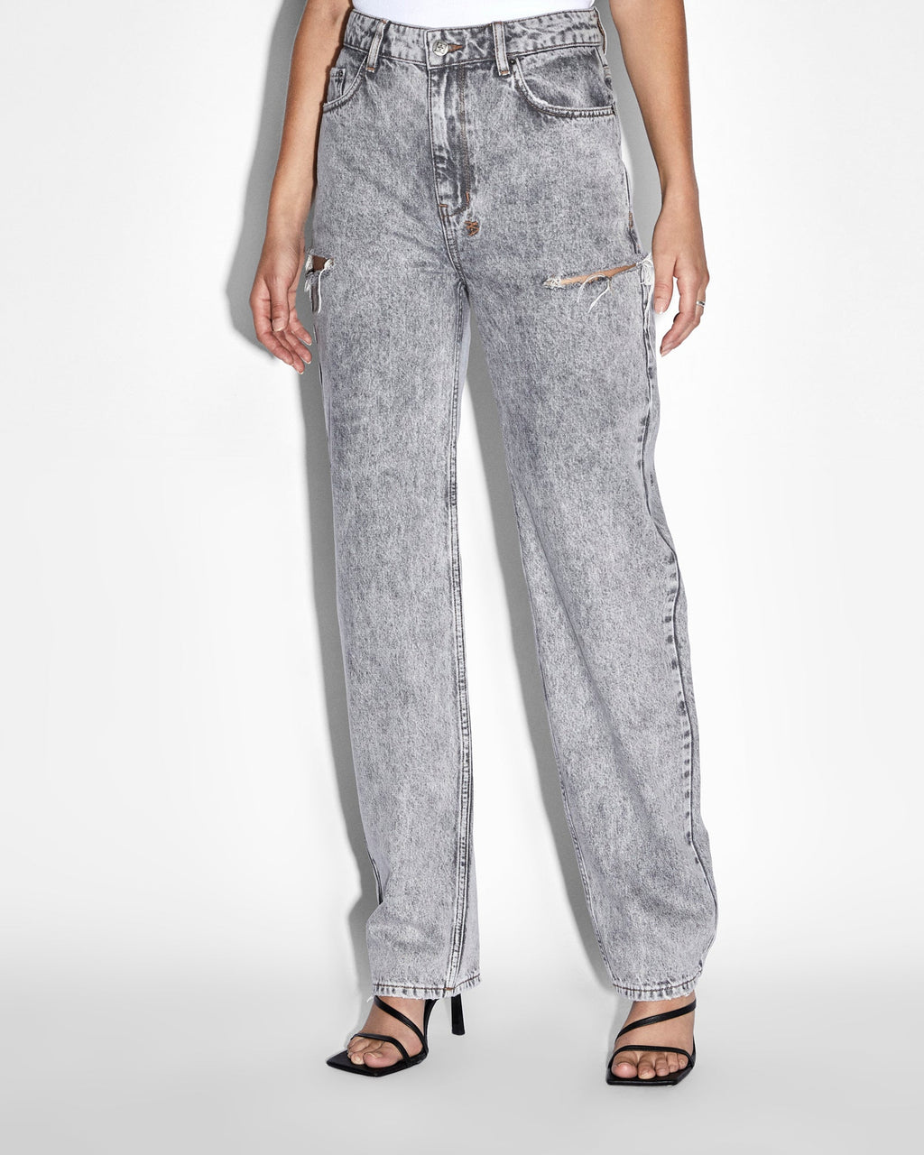 Womens Playback Dime Kut Out Relaxed Denim Jeans - Grey