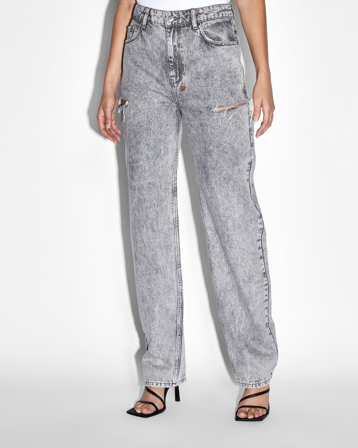 Womens Playback Dime Kut Out Relaxed Denim Jeans - Grey