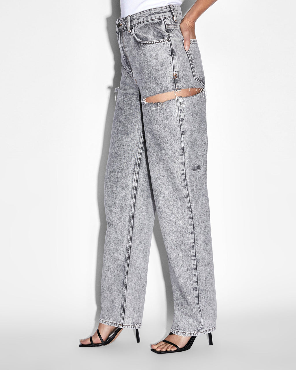 Womens Playback Dime Kut Out Relaxed Denim Jeans - Grey