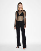 Womens Net Mesh Ls Top Black Fitted Fashion Tops - Black
