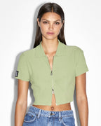 Womens League Polo Ss Cardi Sage Fitted Fashion Tops - Green