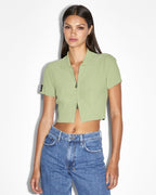 Womens League Polo Ss Cardi Sage Fitted Fashion Tops - Green