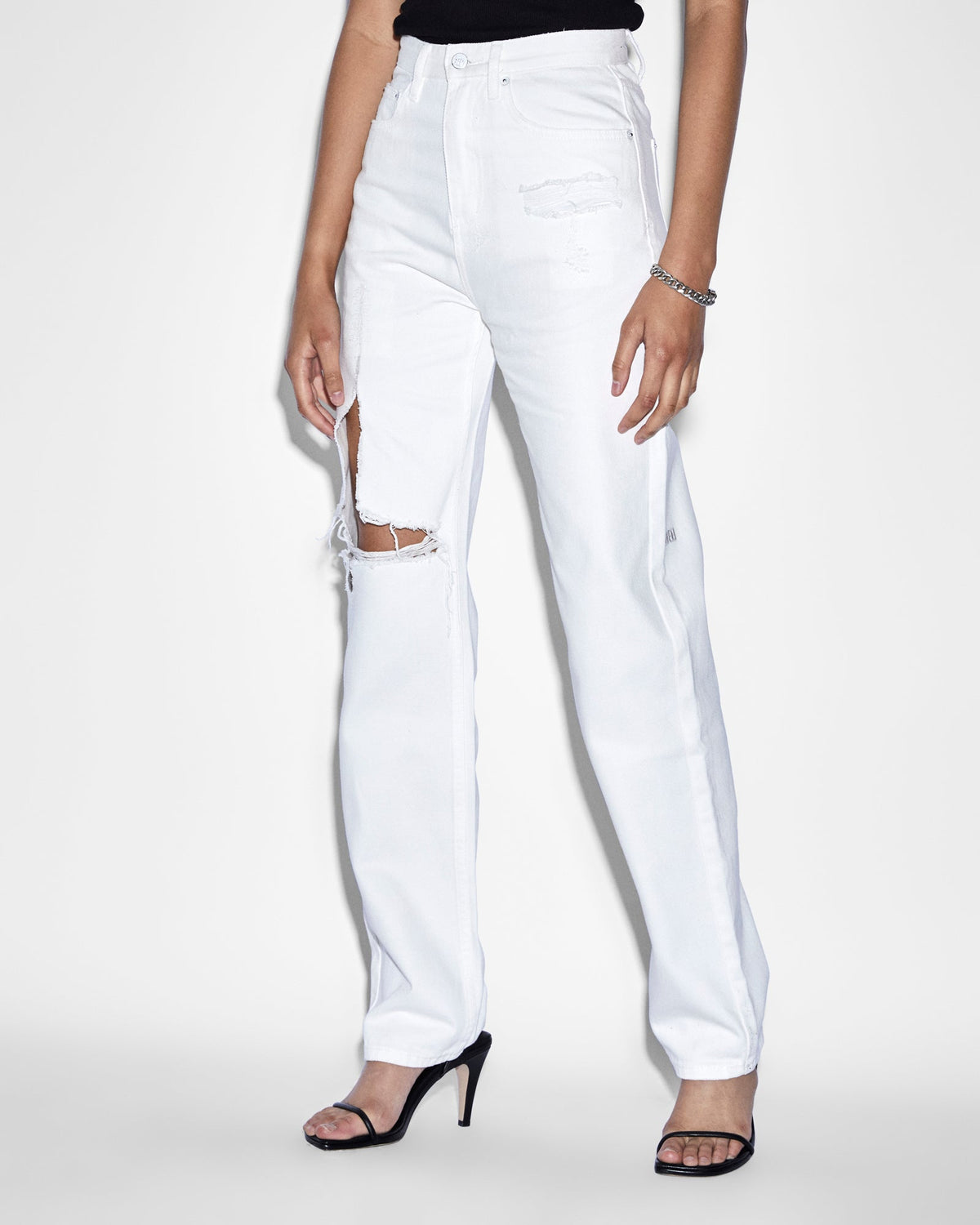 Womens Playback Blanc Sliced Straight Denim Jeans - White