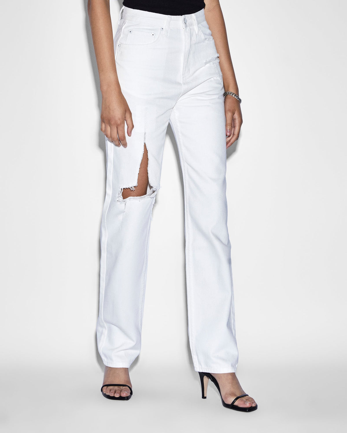 Womens Playback Blanc Sliced Straight Denim Jeans - White