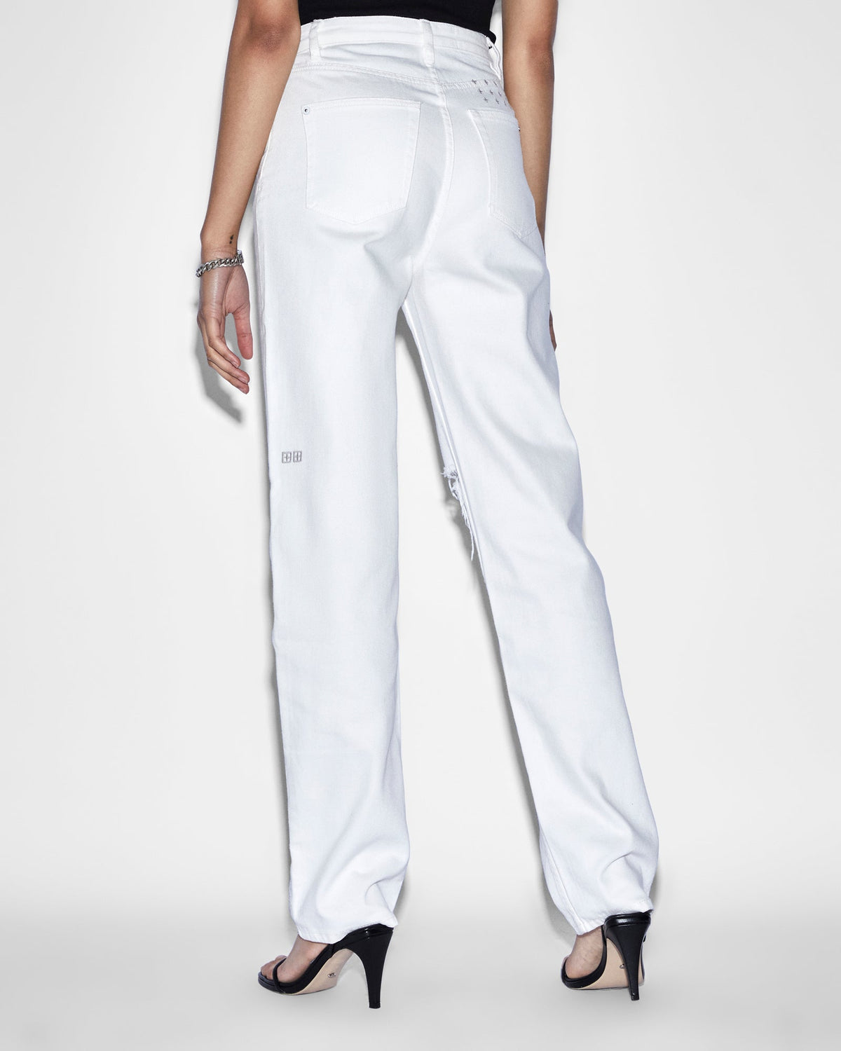 Womens Playback Blanc Sliced Straight Denim Jeans - White