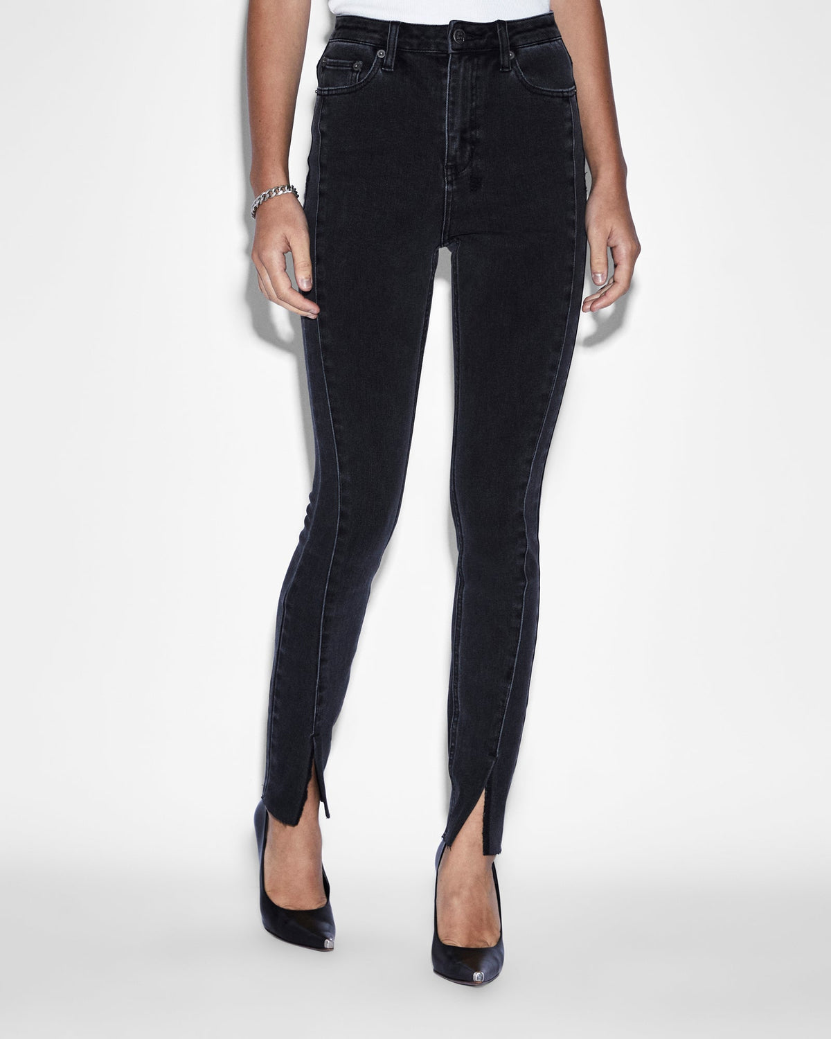 Womens Hi N Wasted Xtra Onyx Panel Skinny Denim Jeans - Black