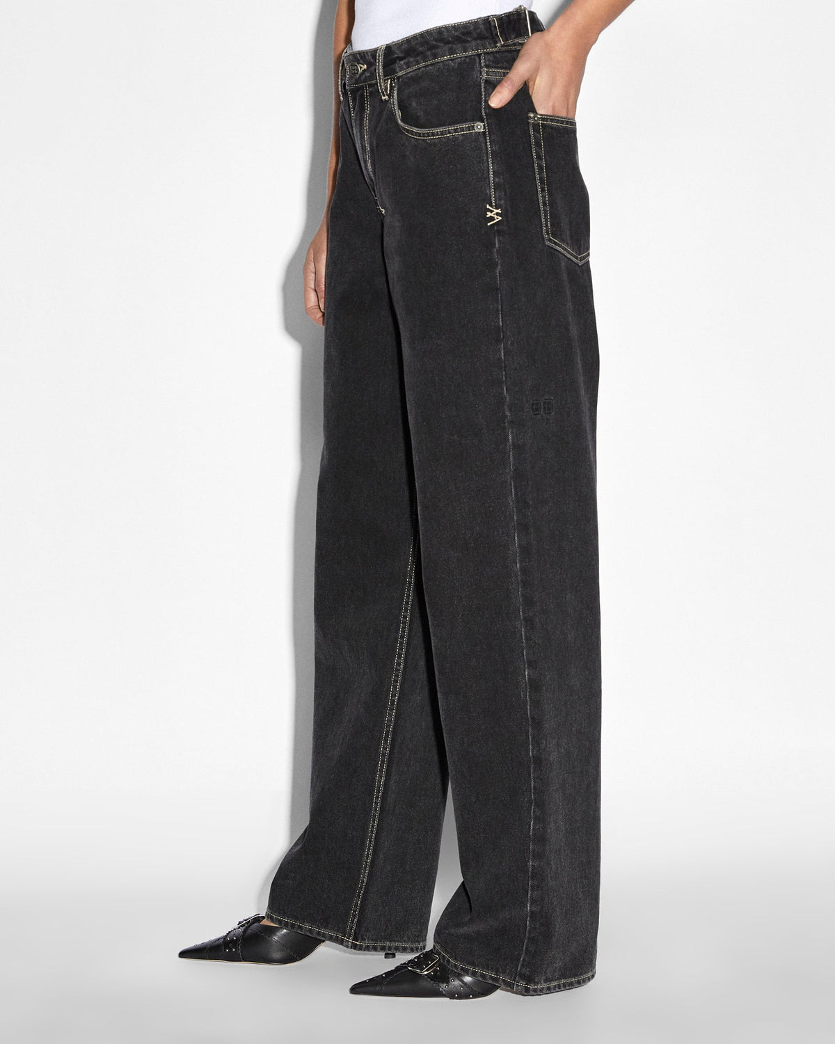 Womens Low Rider Ghosted Baggy Denim Jeans - Black
