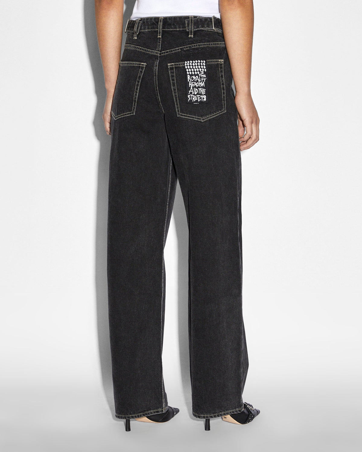 Womens Low Rider Ghosted Baggy Denim Jeans - Black