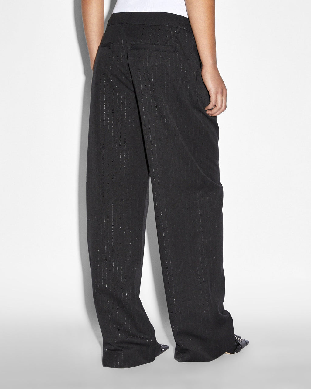 Womens Rebel Trouser Pinstripe Relaxed Straight Pants - Black