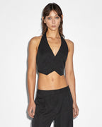 Womens Rebel Waistcoat Pinstripe Fitted Fashion Tops - Black