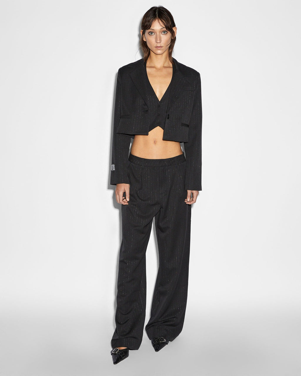 Womens Rebel Trouser Pinstripe Relaxed Straight Pants - Black