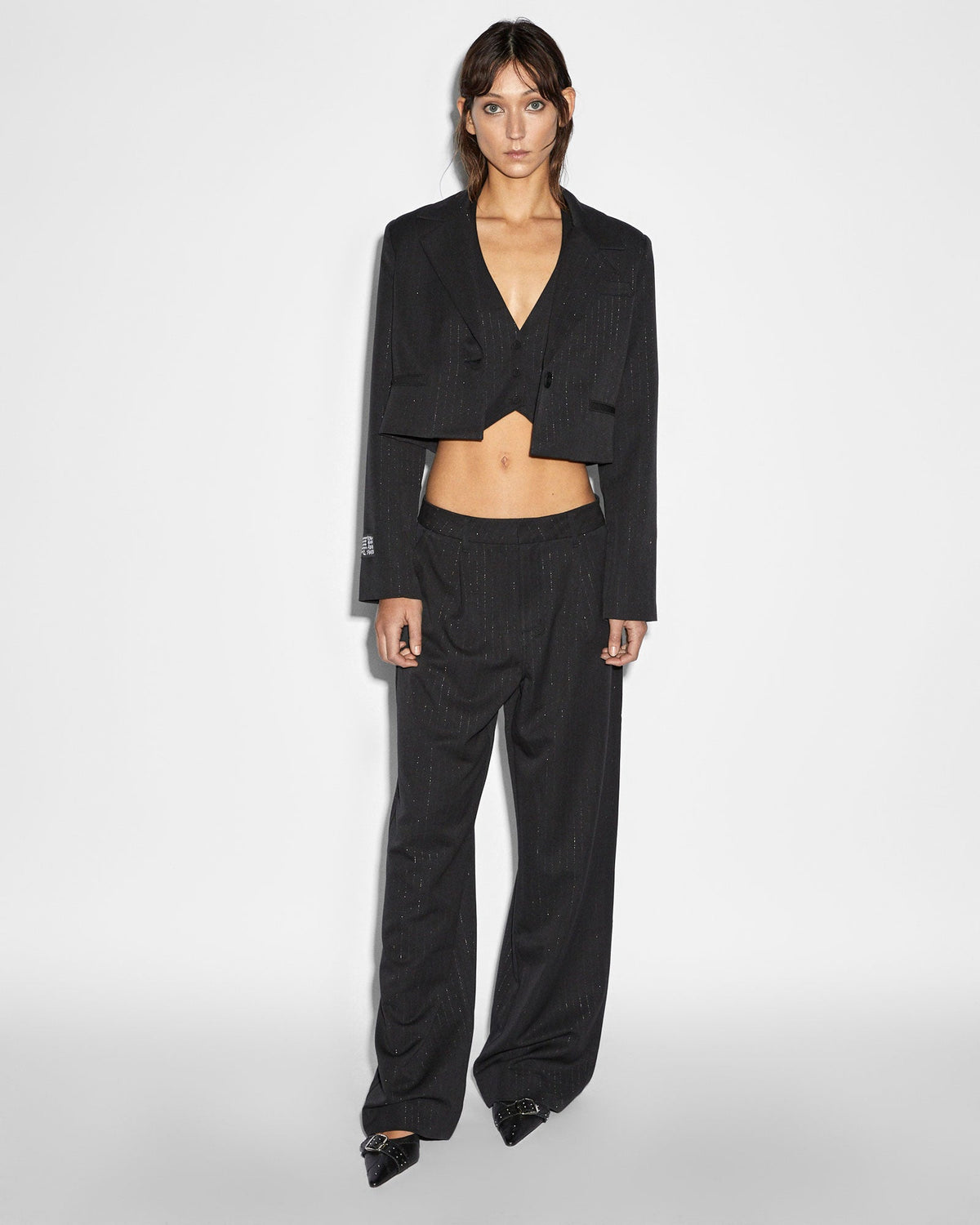 Womens Rebel Trouser Pinstripe Relaxed Straight Pants - Black