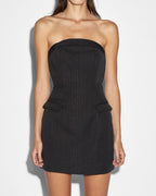 Womens London Bustier Dress Pinstripe Fitted Dresses - Black