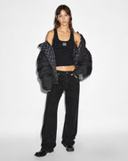 Womens Low Rider Pinstripe Baggy Denim Jeans - Black