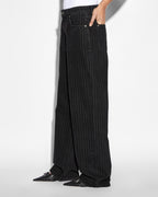 Womens Low Rider Pinstripe Baggy Denim Jeans - Black