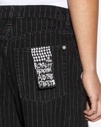 Womens Low Rider Pinstripe Baggy Denim Jeans - Black