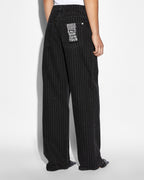 Womens Low Rider Pinstripe Baggy Denim Jeans - Black