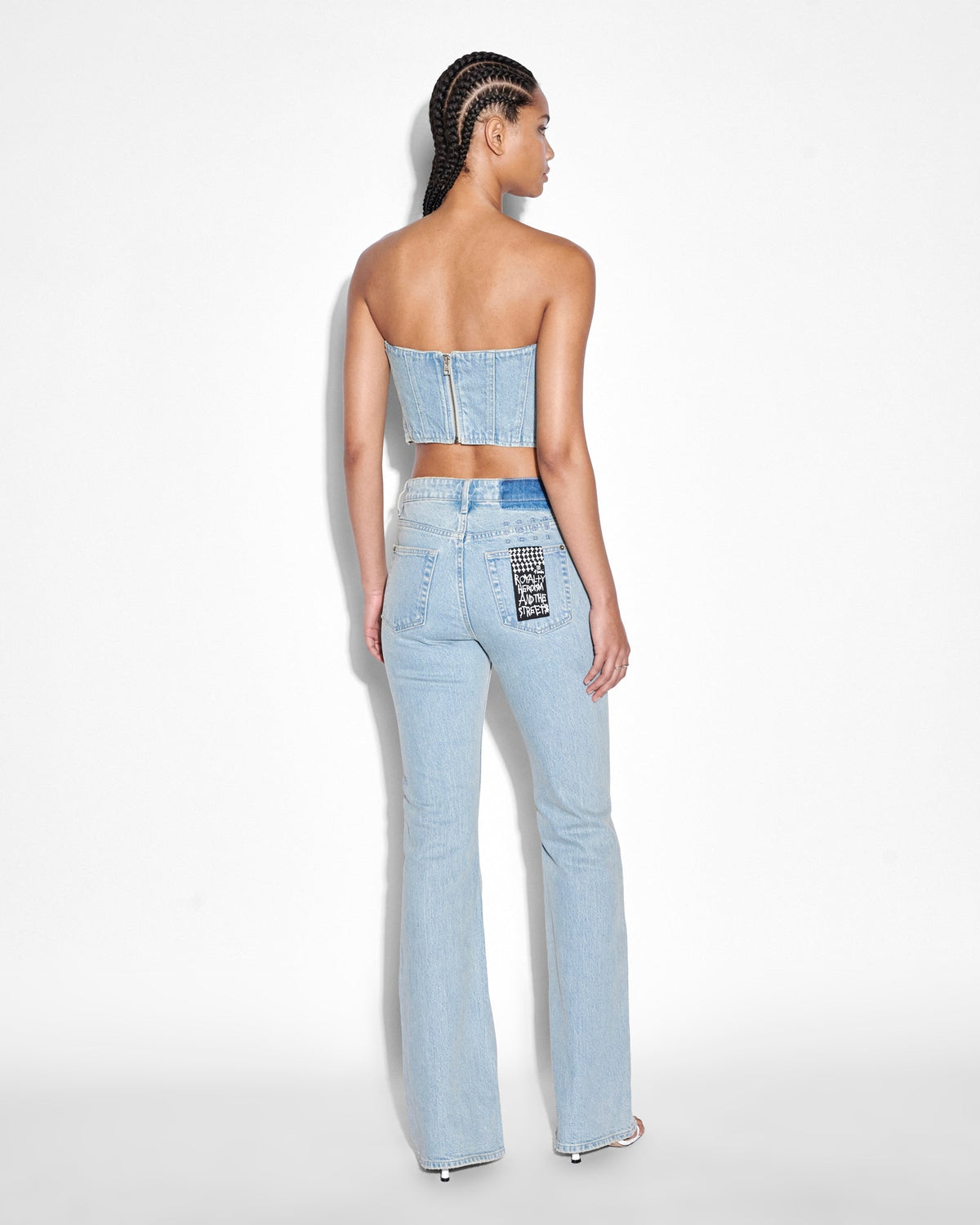 Womens Bustier Dove Laced Fitted Fashion Tops - Denim