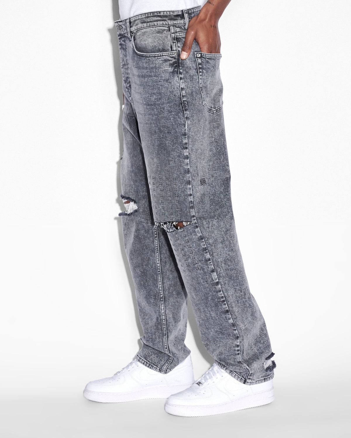 Mens Anti K Krete Relaxed Denim Jeans - Grey