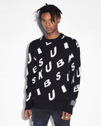 Mens Letters Knit Crew Black Regular Knitwear - Black