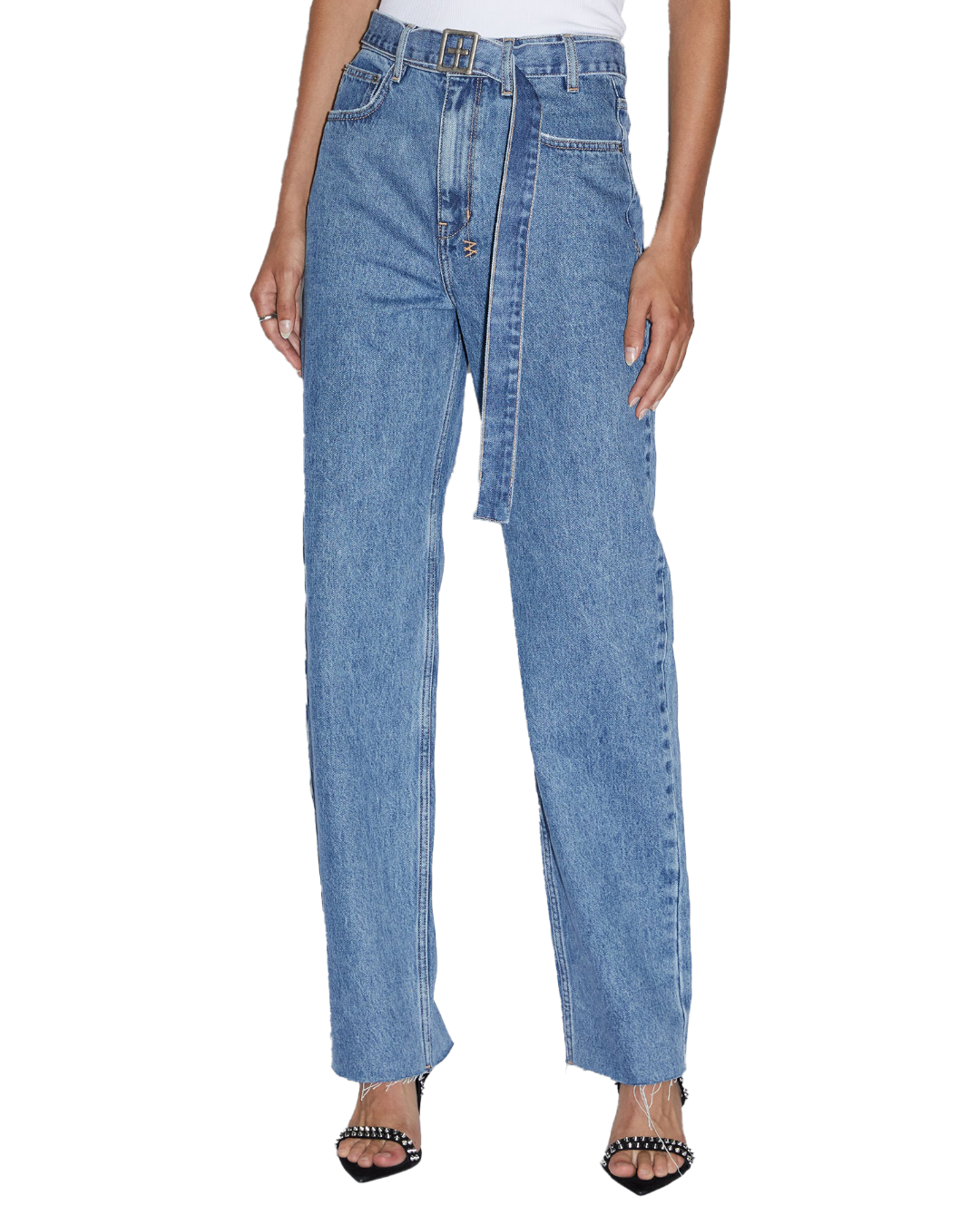 Womens Playback Belted Heritage Straight Denim Jeans - Denim
