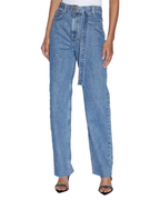 Womens Playback Belted Heritage Straight Denim Jeans - Denim