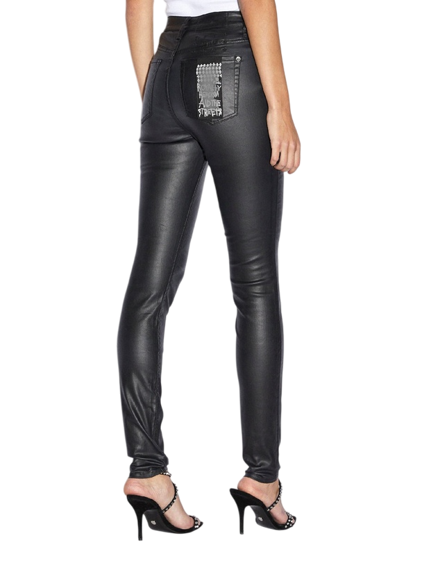 Womens Spray On Xtra Jet Black Wax Skinny Denim Jeans - Black