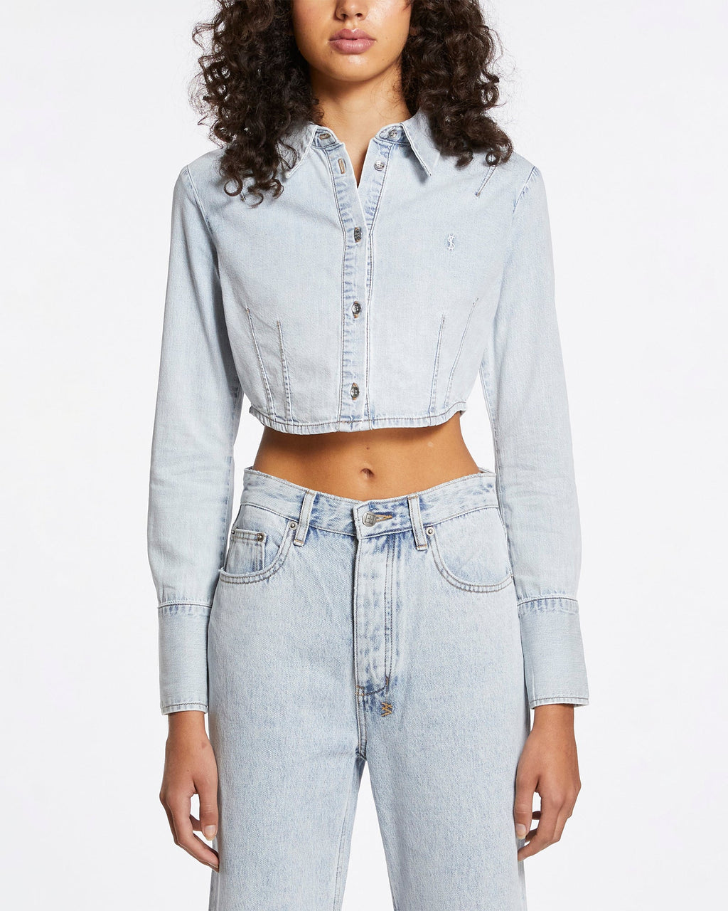 Womens Tucked Crop Shirt Muse Slim Shirts - Denim