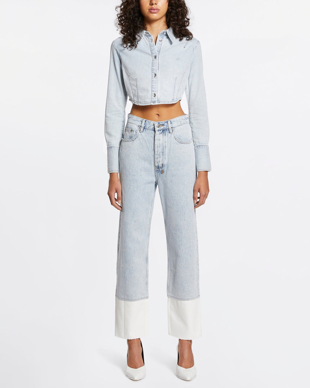 Womens Tucked Crop Shirt Muse Slim Shirts - Denim
