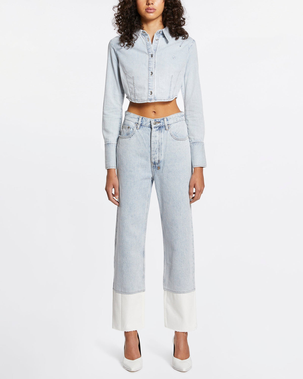 Womens Tucked Crop Shirt Muse Slim Shirts - Denim
