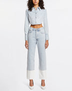 Womens Tucked Crop Shirt Muse Slim Shirts - Denim