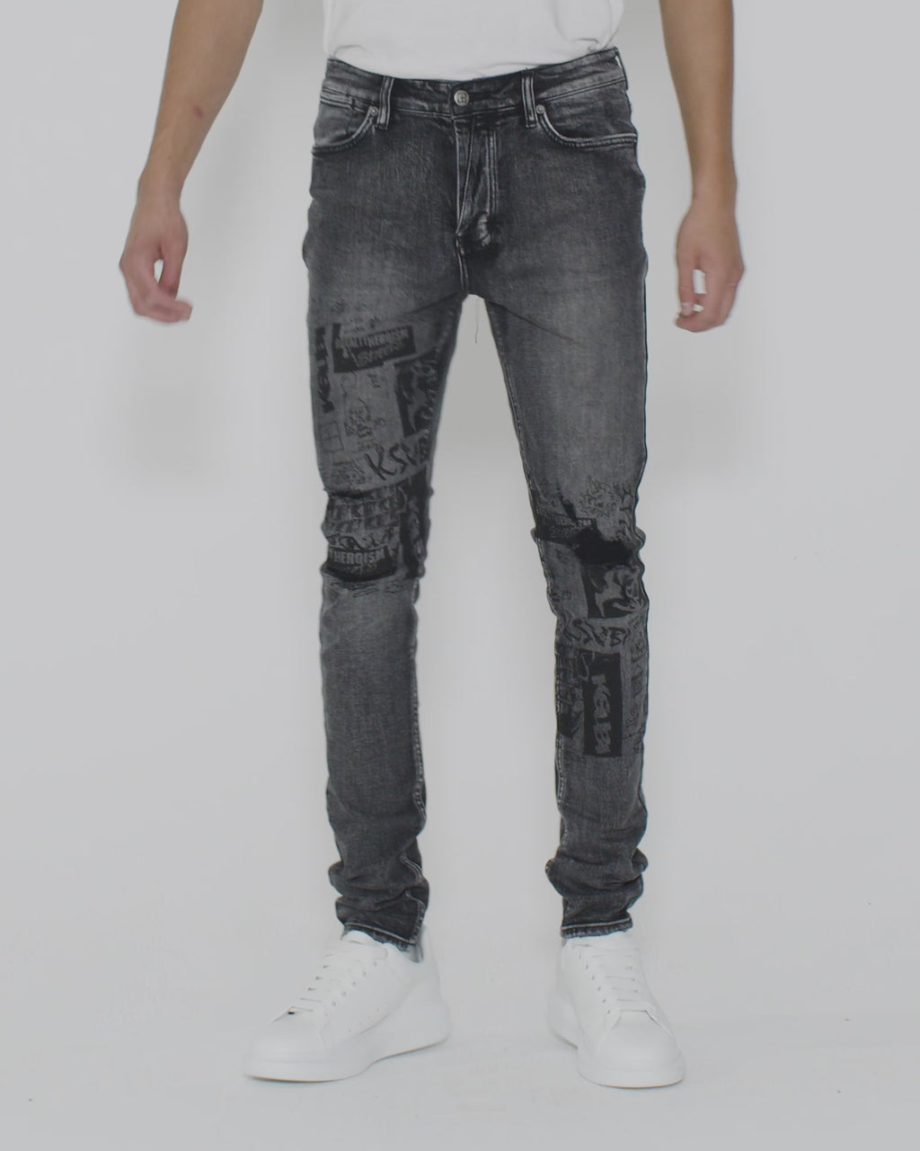 Mens Van Winkle Mash Up Skinny Denim Jeans - Black