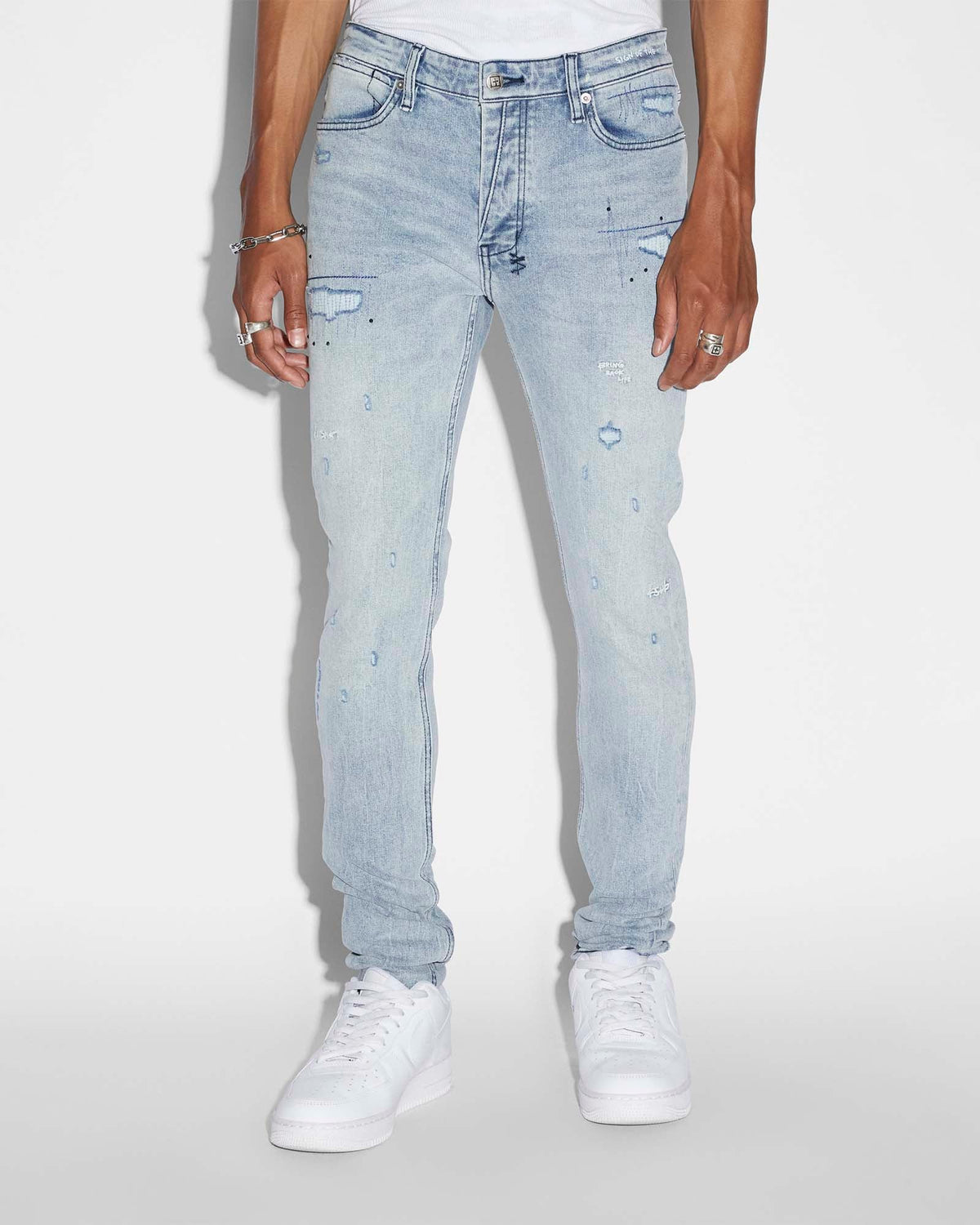 Mens Van Winkle Skribed Blu Skinny Denim Jeans - Denim