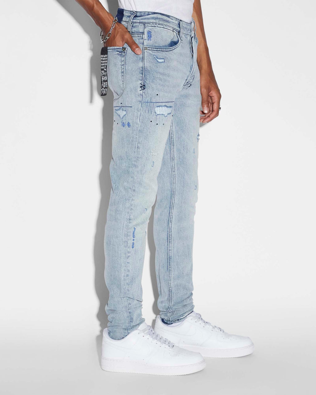 Mens Van Winkle Skribed Blu Skinny Denim Jeans - Denim