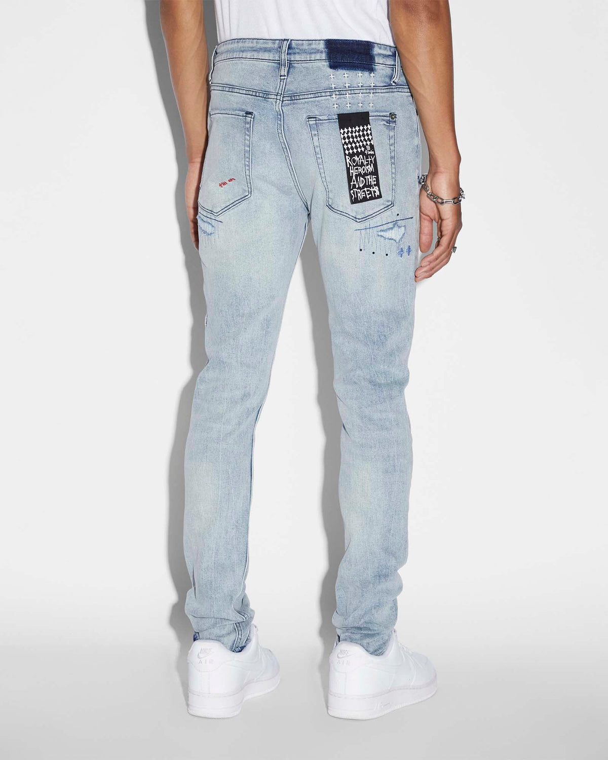 Mens Van Winkle Skribed Blu Skinny Denim Jeans - Denim
