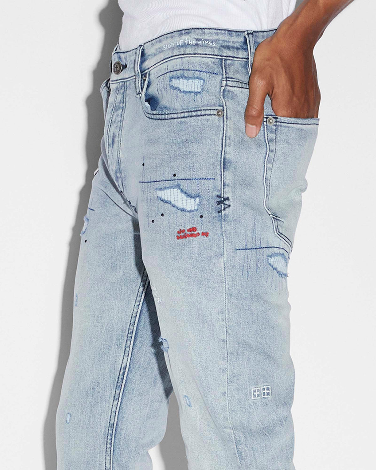 Mens Van Winkle Skribed Blu Skinny Denim Jeans - Denim
